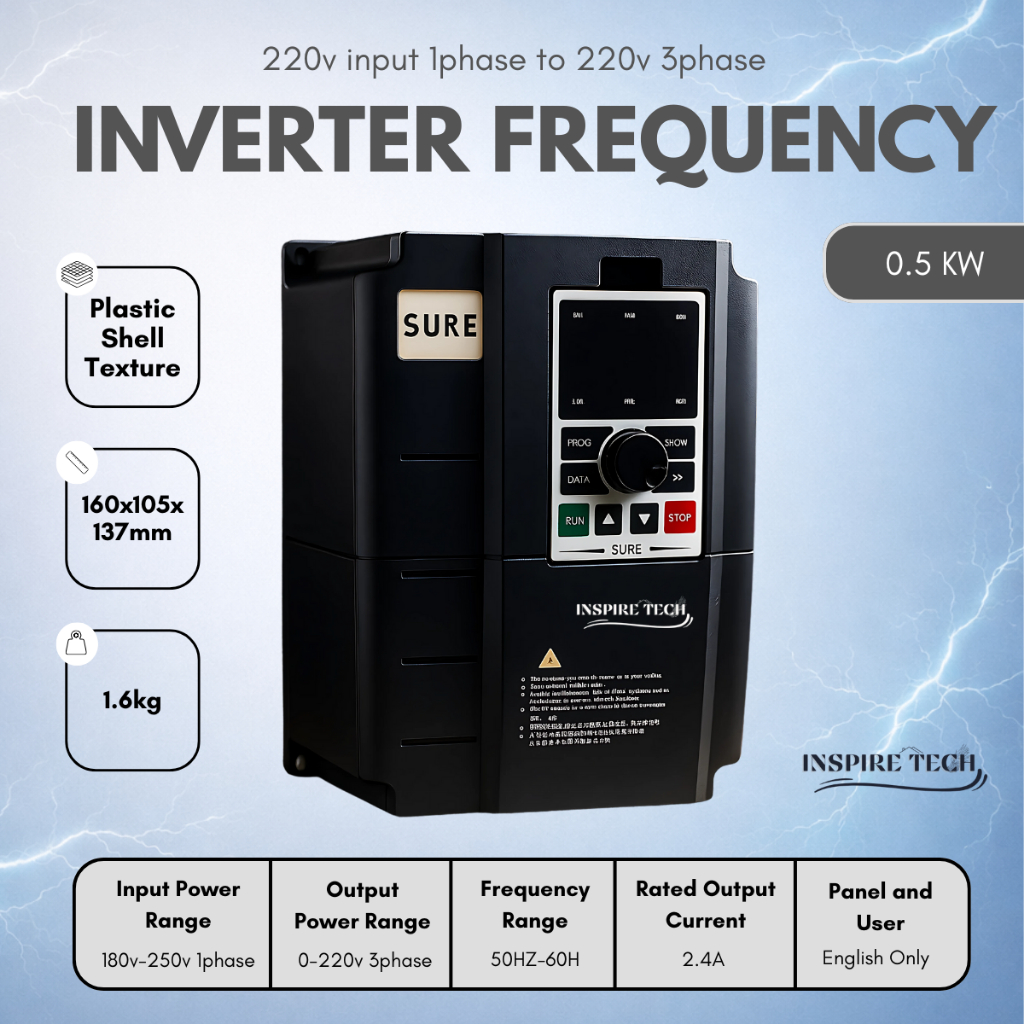 Ready Inverter SURE VFD 0.5KW Inverter 220V Single Phase Input to 220v 3phase Output Speed