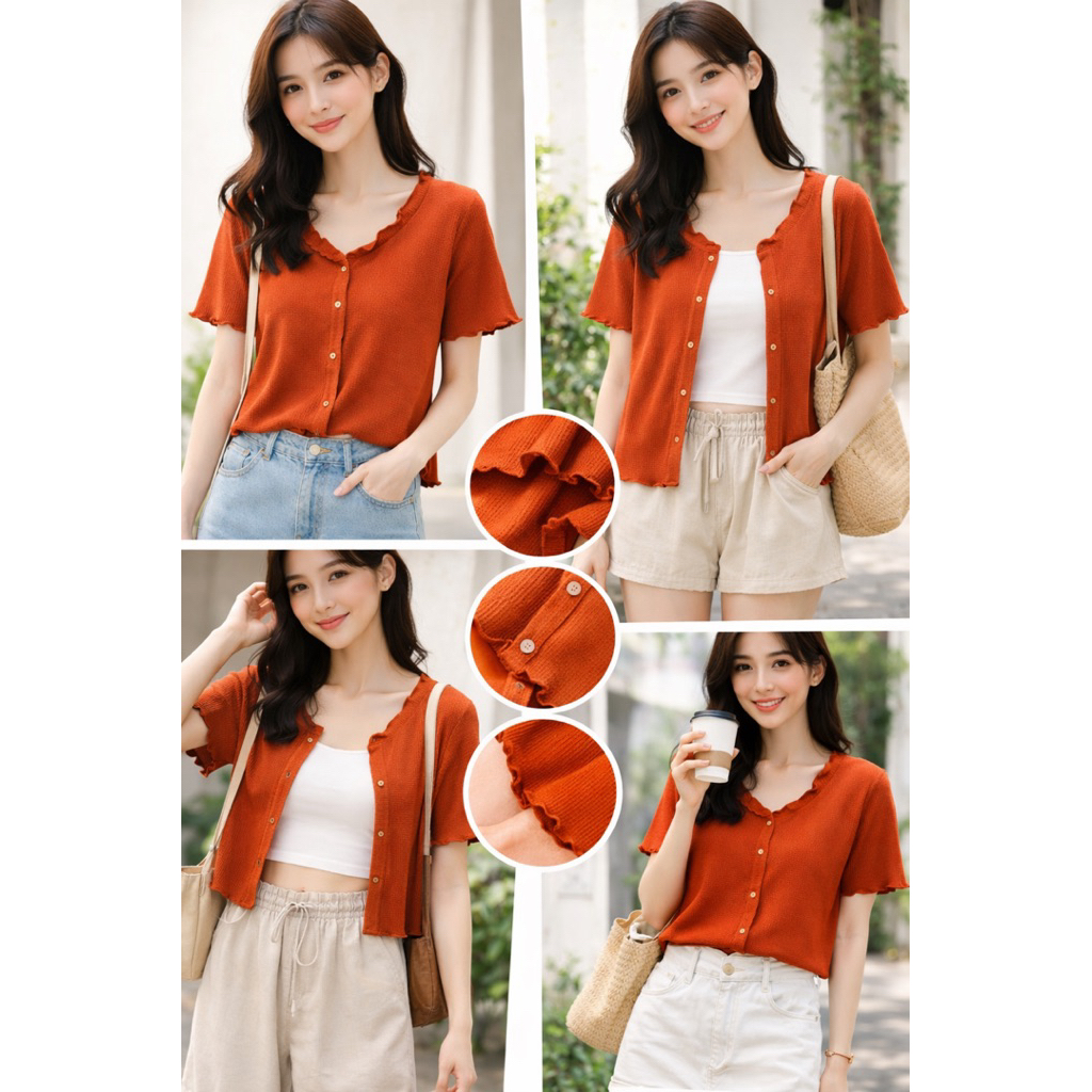 Knit Merah Bata Outer Wanita Preloved Like New Adem Jatuh Bisa Luaran