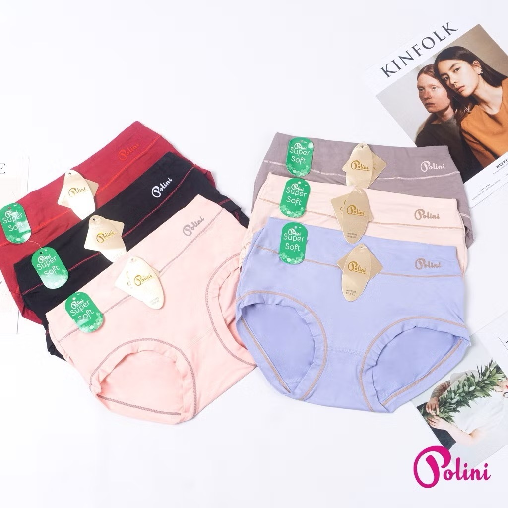 6 pcs Celana Dalam Wanita Polini 1292 Bahan Katun Super Lembut Motif Polos