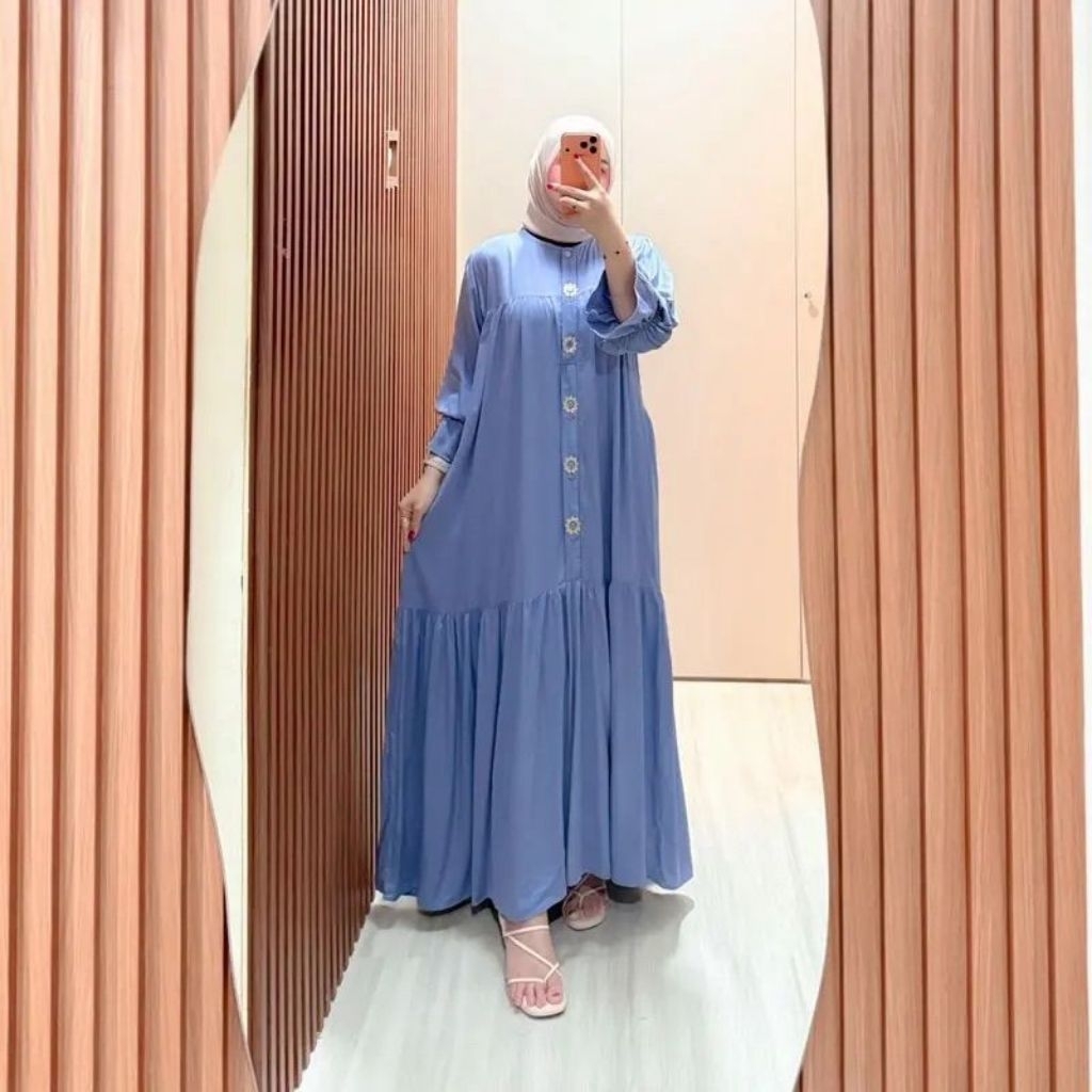 Melda Dress Gamis Rayon Twill Motif Bordir Bunga