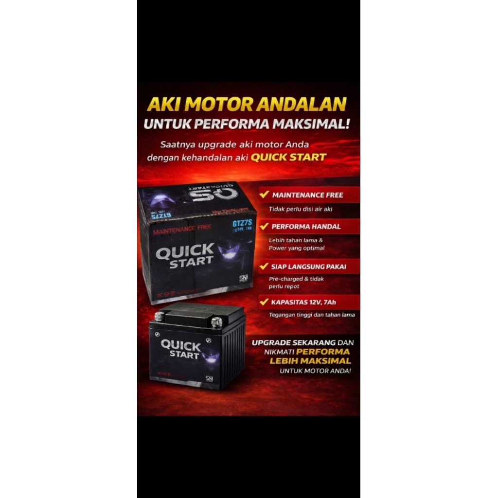 Aki kering QS Quickstart GTZ7S 12V 7ah untuk vario 125/150, Satria FU, Vixion dll