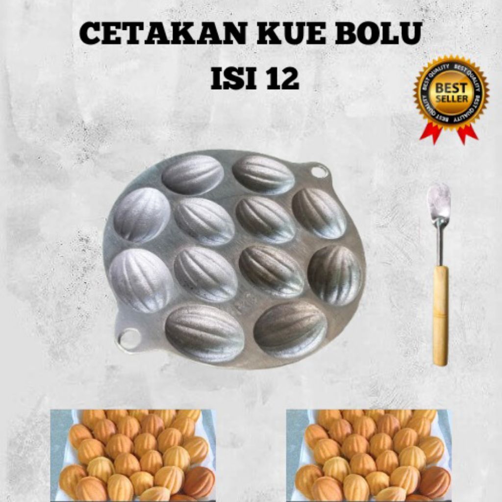Cetakan Bolu Kering 12 Lubang Aluminium Cor Tebal Bolu Panggang Klemben Roti Telur Bolu Belimbing Ku
