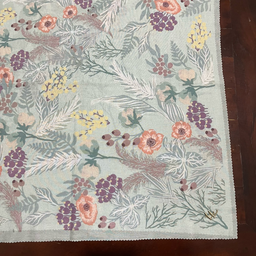 PRELOVED Louisaluna Florenza Scarf Blue Pastel Biru Hijab Kerudung Motif