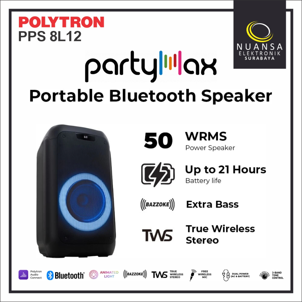 SPEAKER ACTIVE POLYTRON PPS 8L12 Bluetooth Portable Karaoke Party | FREE WIRELESS MIC | 100% ORIGINA