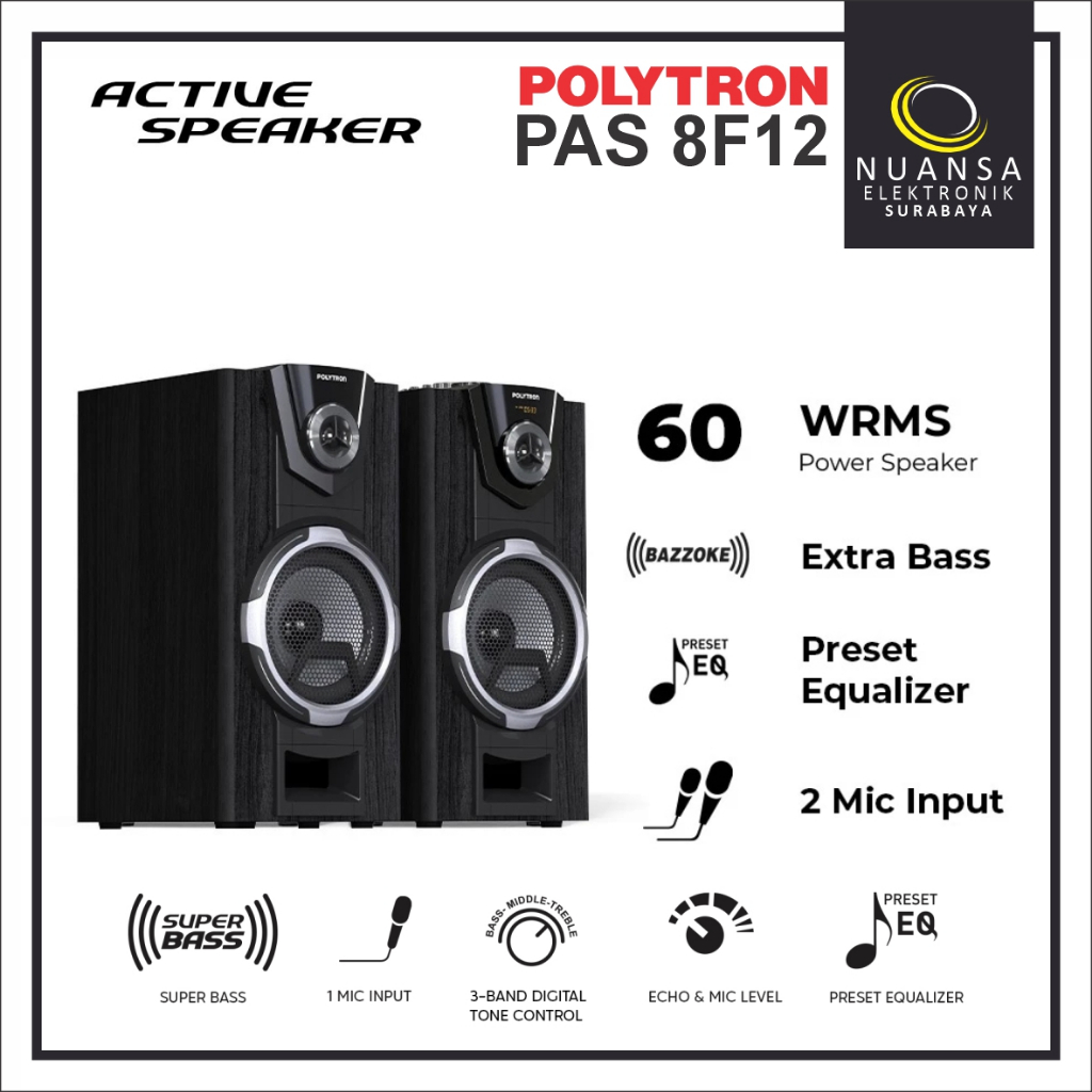 SPEAKER ACTIVE POLYTRON PAS 8F12 BLUETOOTH | 100% ORIGINAL | Wireless | Super Bass | Garansi Resmi 1