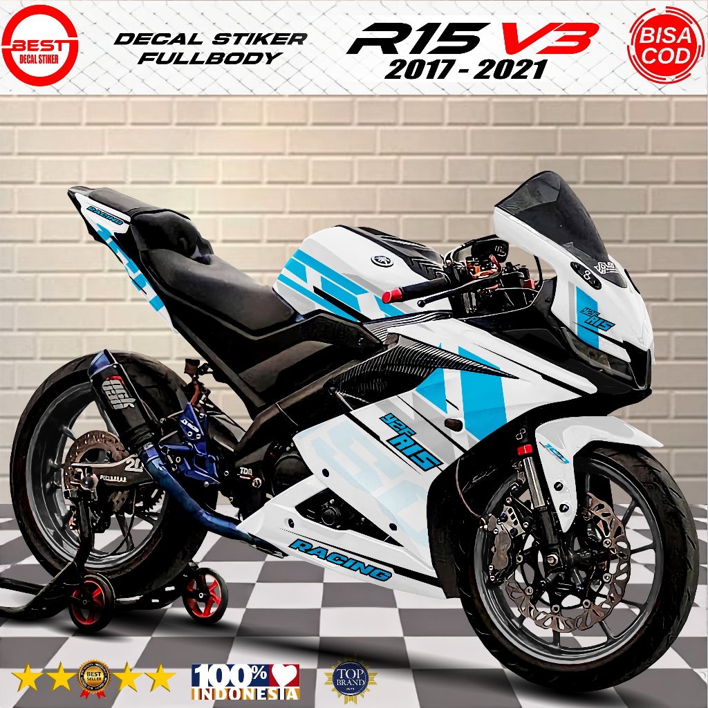 Stiker Decal Fullbody Yamaha R15 V3 Putih Lis Keren