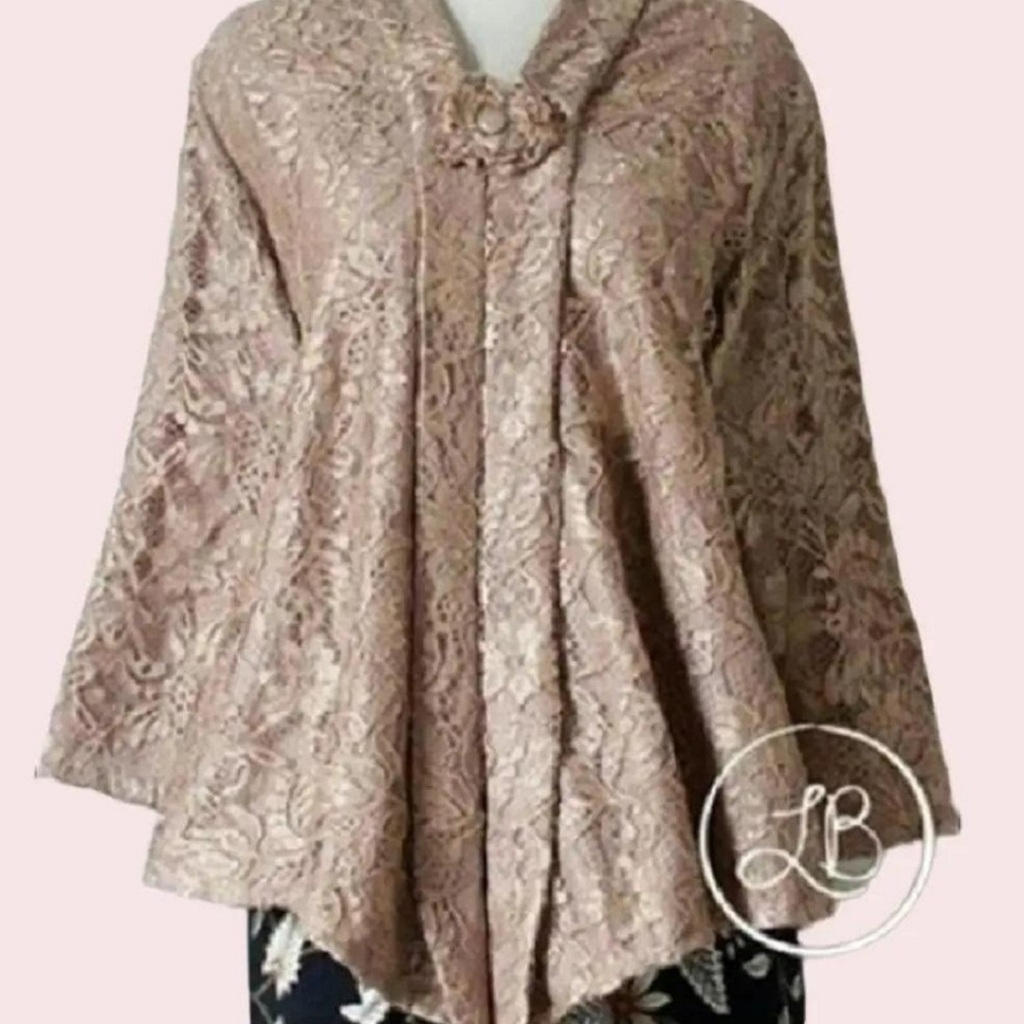 Atasan Kebaya Wanita Model Kutu Baru Bahan Brokat Full Puring Warna Milo