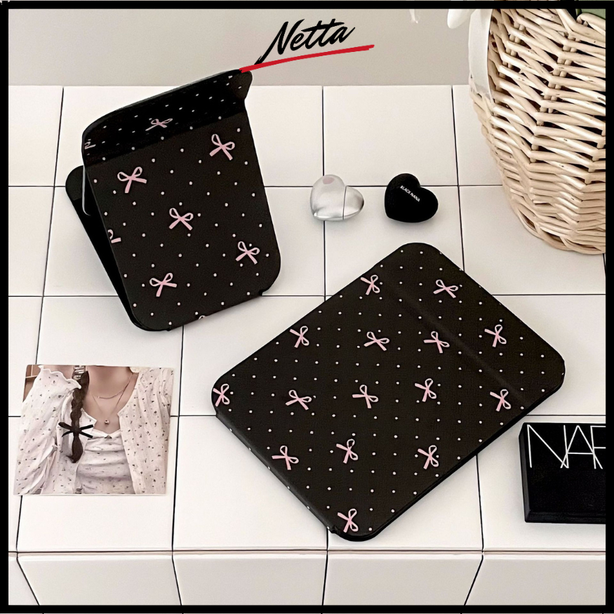 NETTA Cermin Lipat Kecil Motif Aesthetic Portabel - Travel Mirror - Kaca Meja Rias Berdiri Mahasiswa