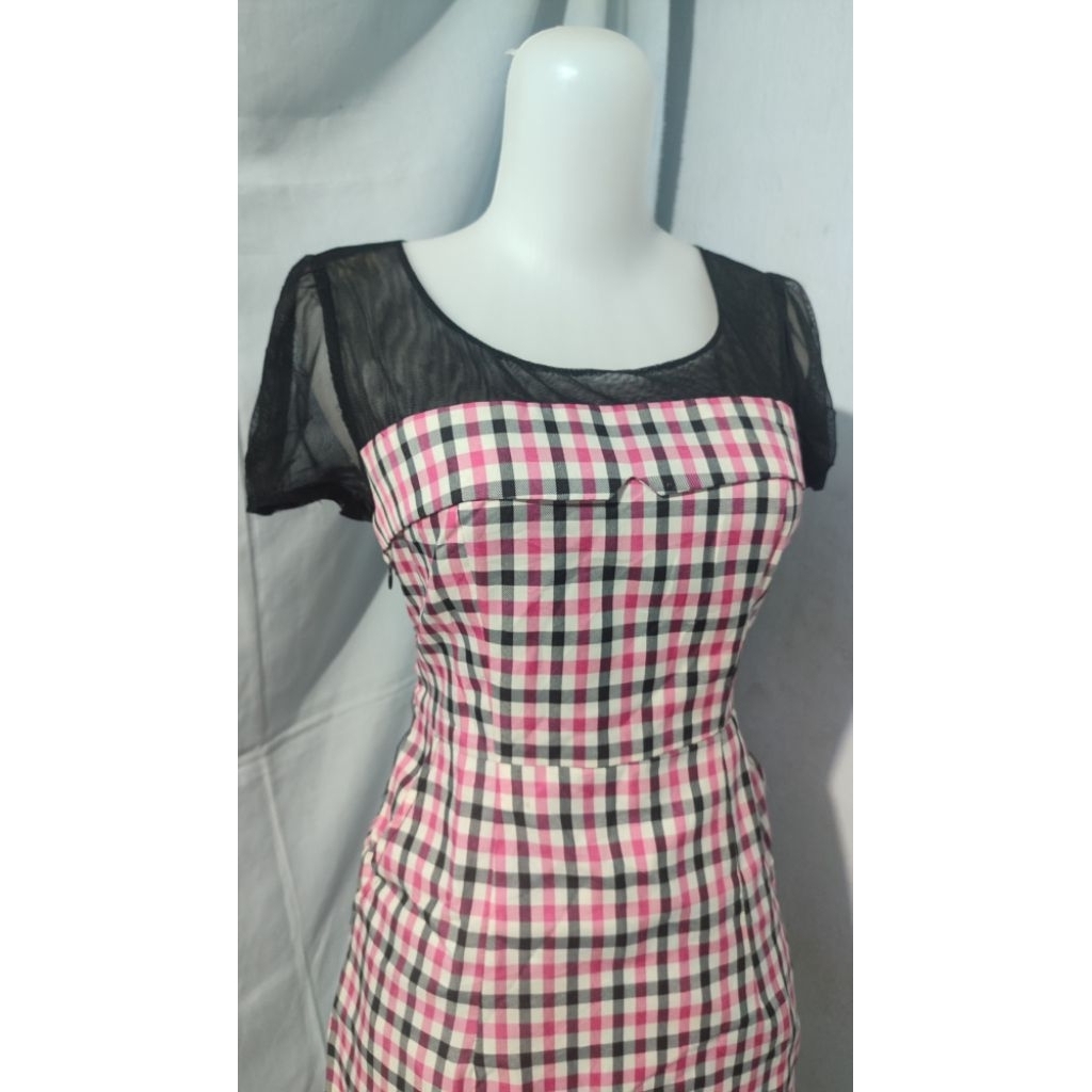 dress kotak pink