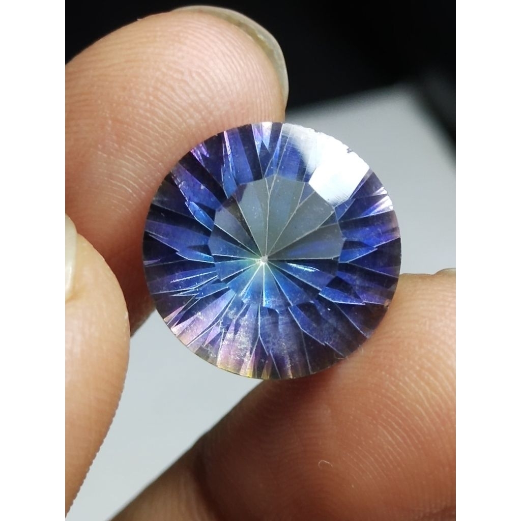 Natural Mystic Quartz Memo 15 x 15 x 9 mm 9.9 Ct Kecubung Pelangi Round Concave Cutting Bulat YGL 19