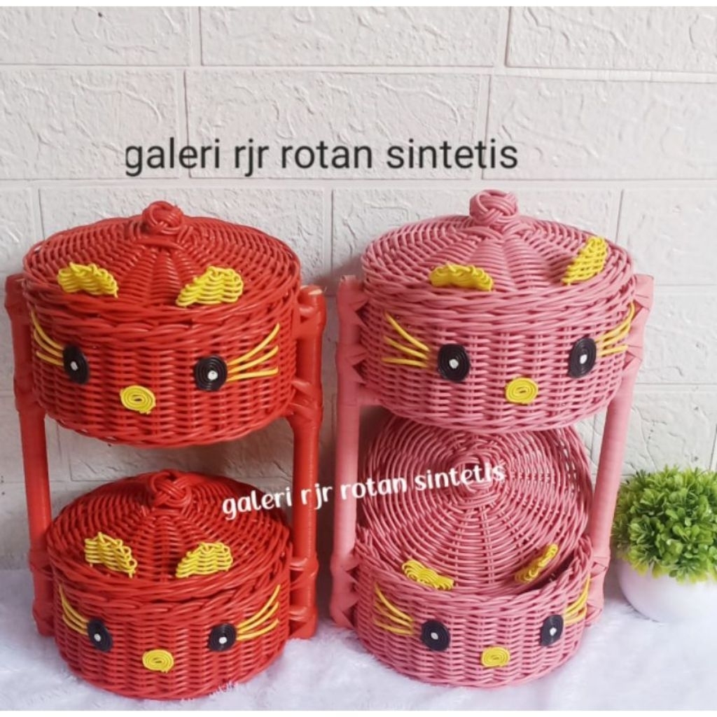 Rak bawang rotan Rak bumbu dapur rotan estetik ( K2 )