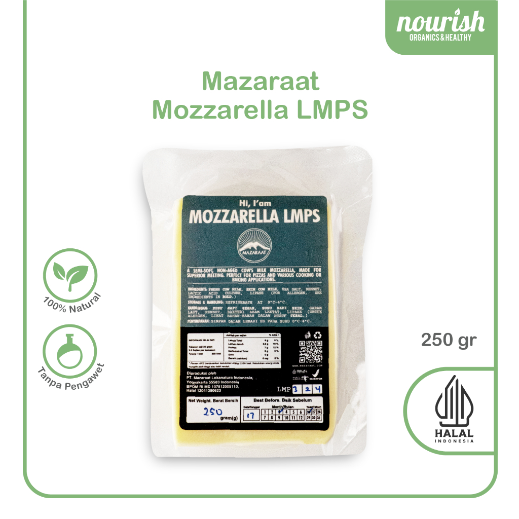 Mazaraat Mozarella Grass fed Cheese (Keju mozarella low fat) 250 gr