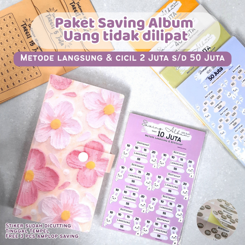 Paket Saving Album Album Menabung 100 Slot Uang Tidak dilipat Target 2 Juta sampai 50 Juta