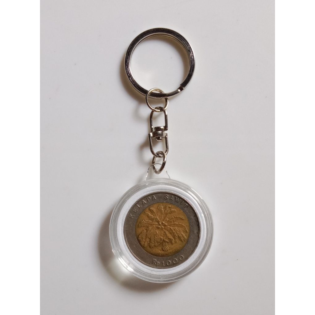 Gantungan kunci uang koin kuno 1000 rupiah kelapa sawit