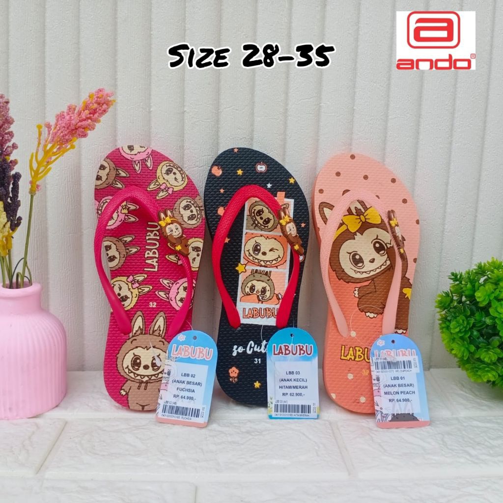 sandal jepit labubu anak perempuan size 28-35 murah-sandal sandal Ando anak perempuan