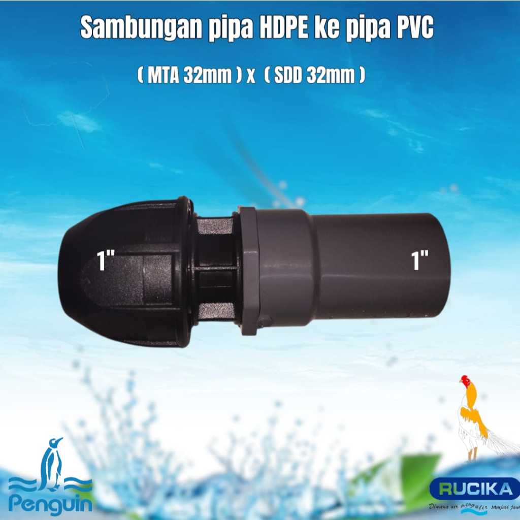 Sambungan Pipa Lurus HDPE Ke pipa PVC ( MTA 1" x SDD 1" ) paket murah 100% Baru
