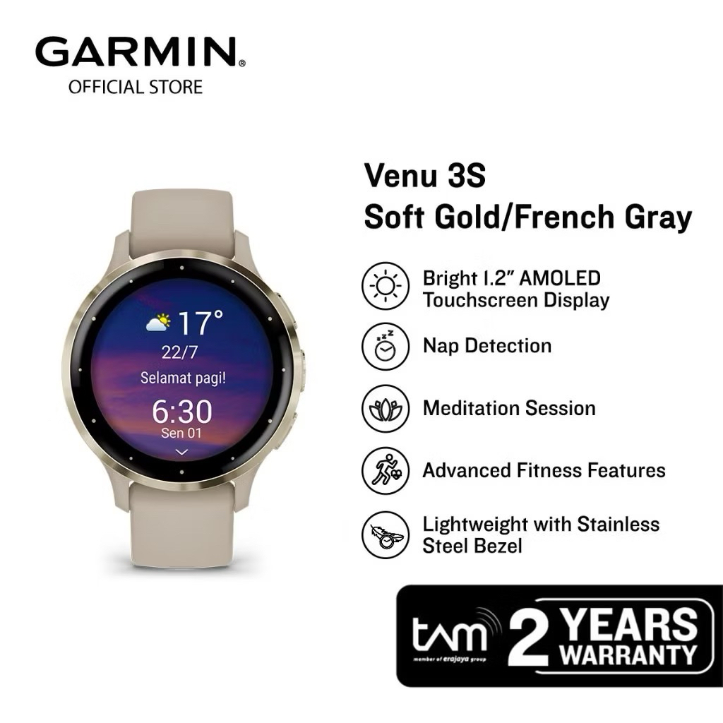 Garmin Venu 3s Soft Gold French Gray GPS - Garmin Venu 3s Smartwatch Garansi Tam 2