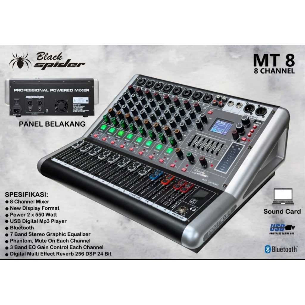 Power mixer blackspider 8 channel mt8 black spider mt-8 original mt 8
