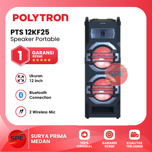SPEAKER PORTABLE POLYTRON DOUBLE WOOFER 12 INCH PTS 12KF25 / PTS12KF25 GARANSI RESMI (MEDAN)