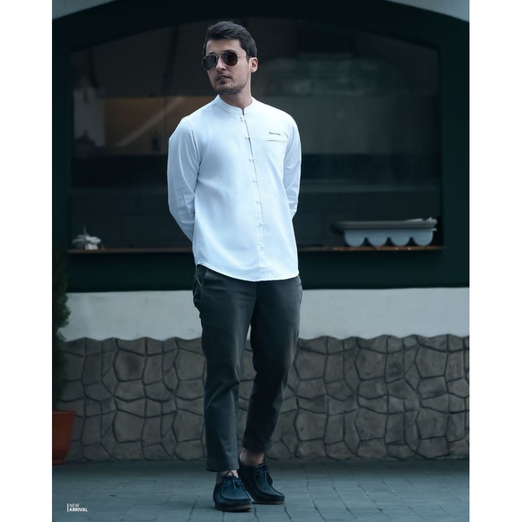 SAMASE Kemko Buttonstra White | Kemeja Koko Putih Premium
