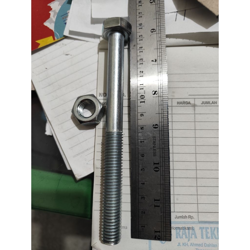 baut mur m14x15cm kunci 22 drat kasar drat pitch 2.0 galvanis 4.6 UNS Kualitas Bagus / baut m14 x 15