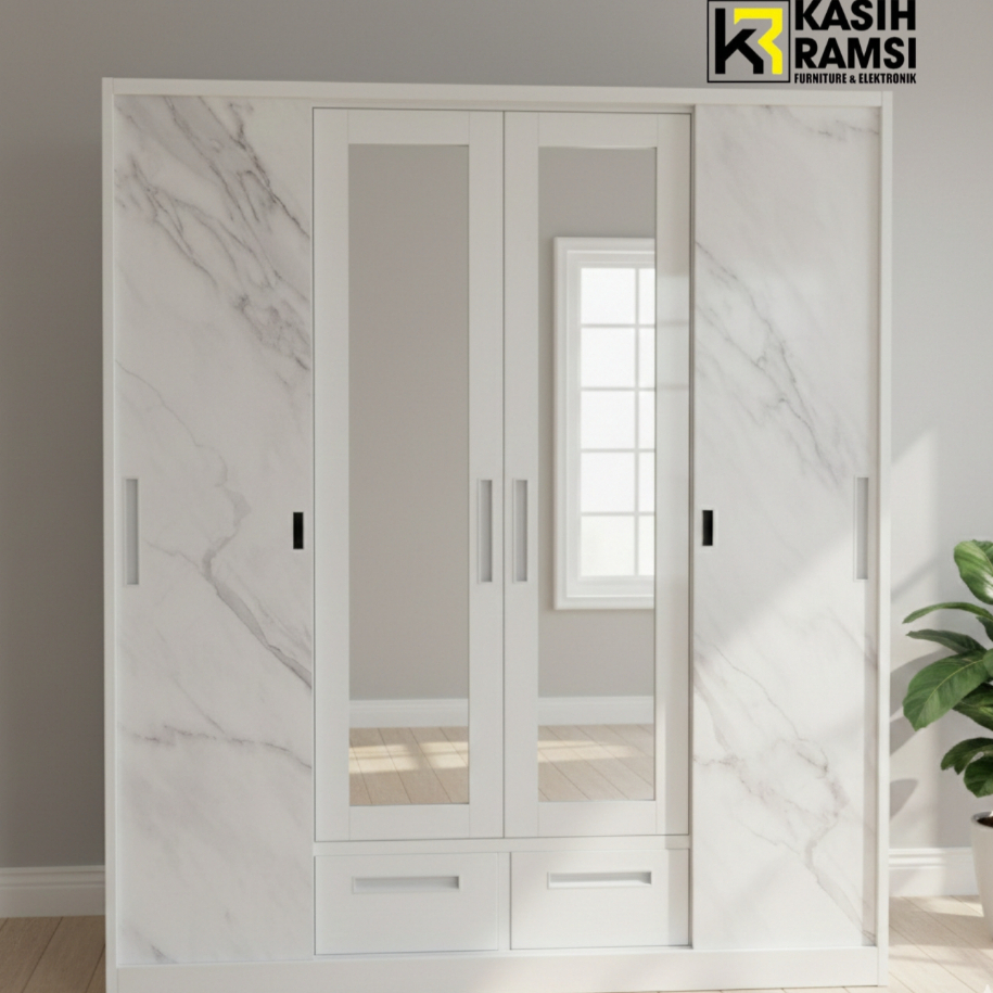 LEMARI PLAT BESI SLIDING IMPORTA 4 PINTU