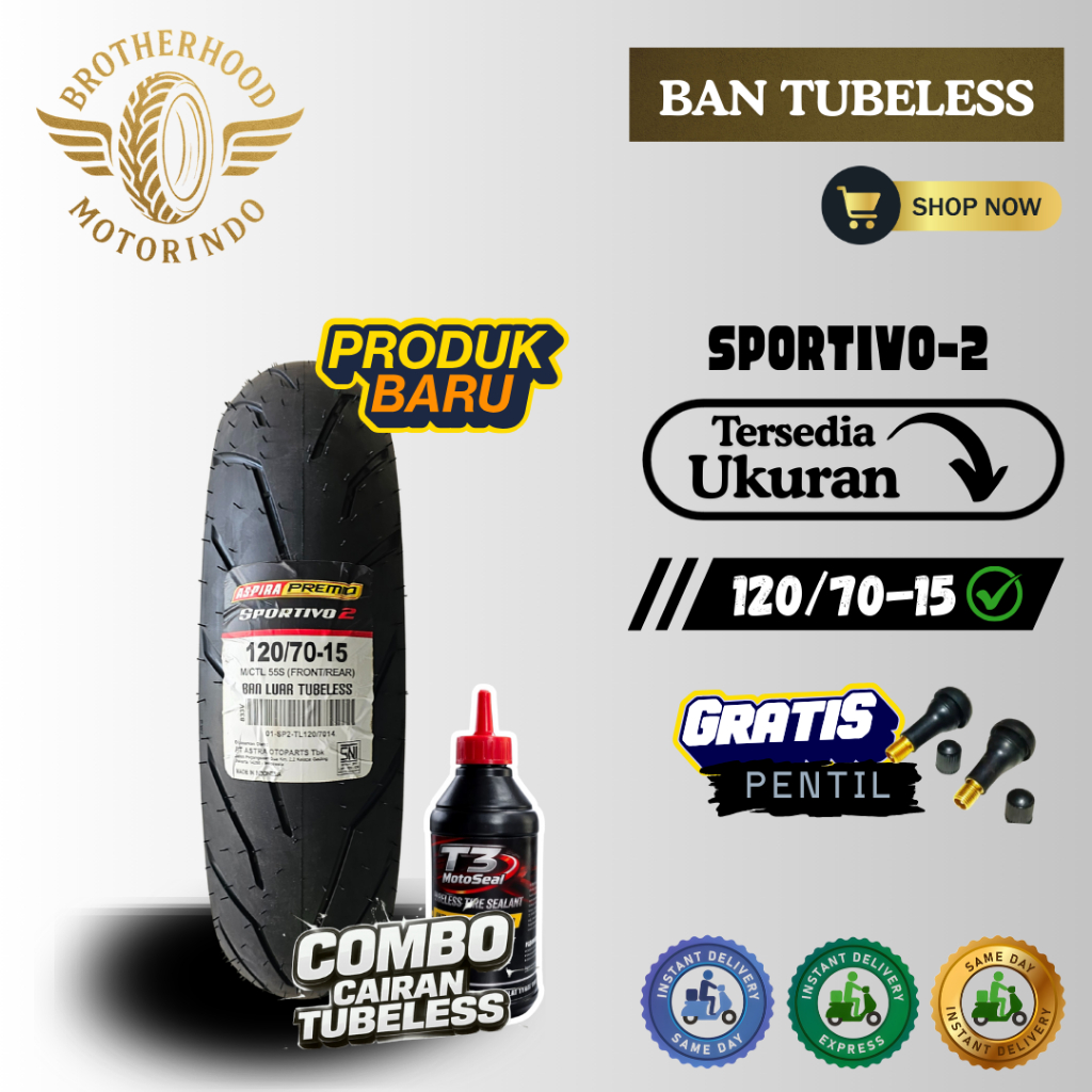 BAN ASPIRA TUBELES SPORTIVO 2 120/70-15 / BAN RING 15 / 120 70 15 / BAN MOTOR MATIC / BAN MOTOR AERO