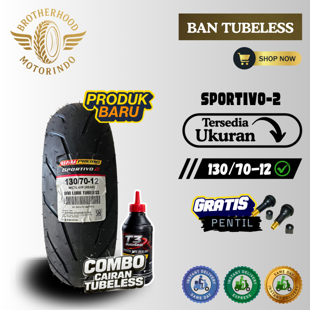 BAN ASPIRA TUBELES SPORTIVO 2  130/70-12 / BAN MOTOR MATIC / BAN RING 12 / BAN TUBBLES RING 12 / BAN
