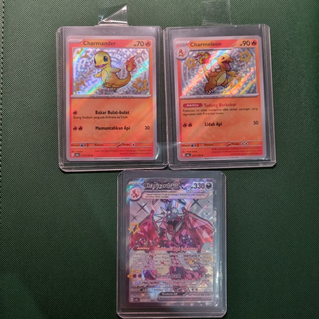Charmander Shiny Charmeleon Shiny Charizard Ex SSR Harta Berkilau evoline Pokemon TCG Indo