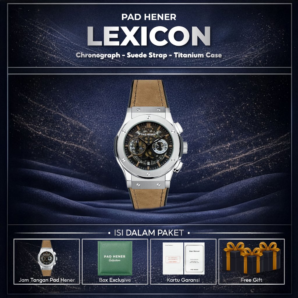 PAD HENER LEXICON Jam Tangan Pria Wanita Crystal Sapphire Suede Strap Edition Chronograph 42mm