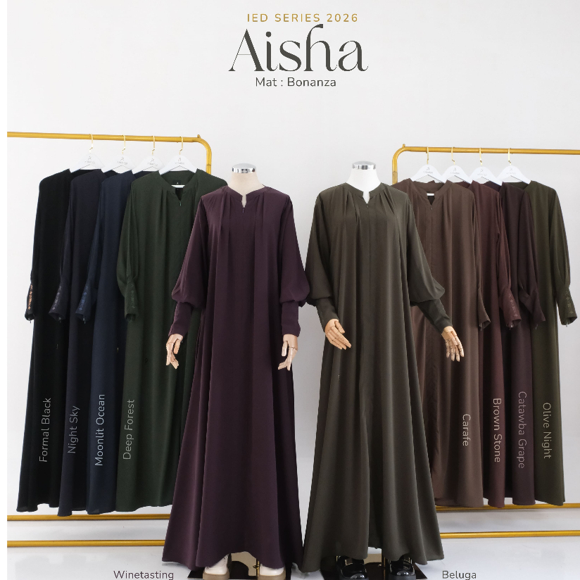 Afifathin ~ Gamis AISHA MOM Only EID SERIES 2026 Bahan Bonanza / Gamis Syari Lebaran Umroh Haji Busu