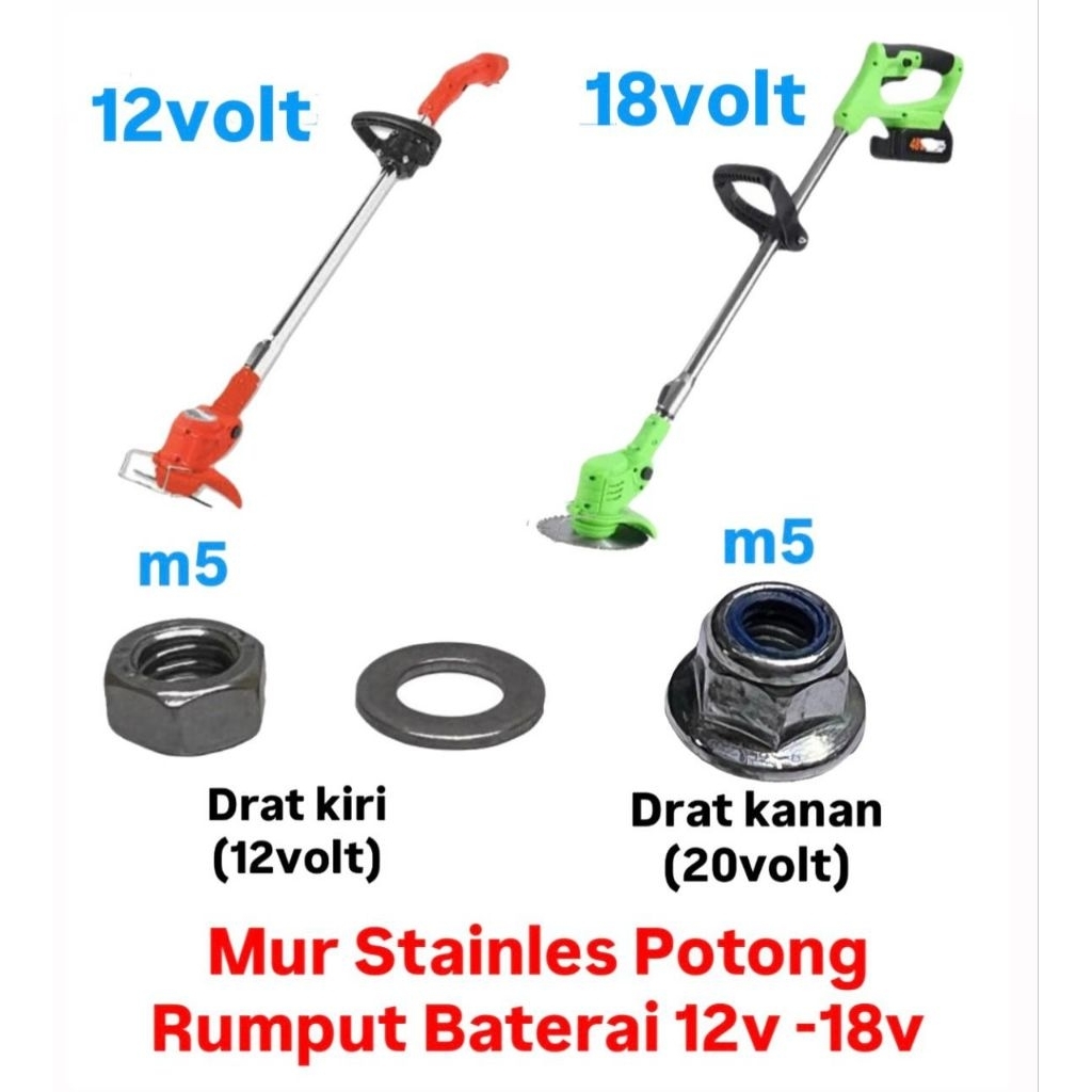 Mur Stainles drat kanan - kiri m5 kunci 8mm mesin potong rumput baterai 12v 18v 20v