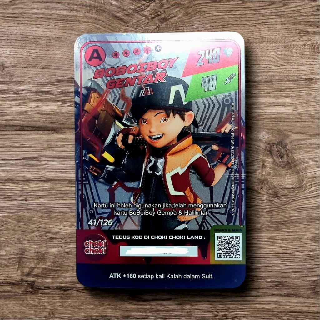 Kartu Karakter BOBOIBOY GENTAR A2