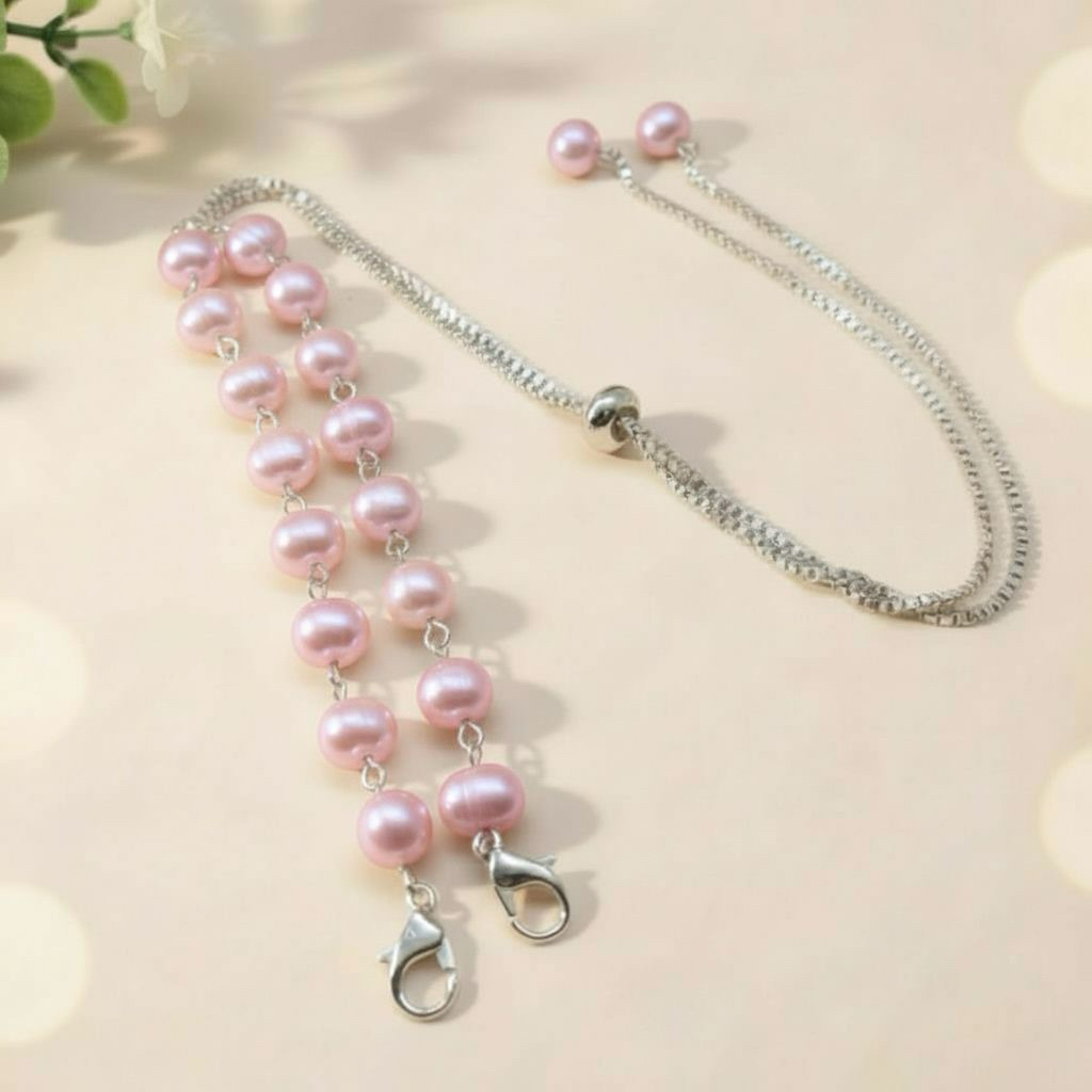 Aksesoris Perhiasan Konektor Connector Hijab Masker Rantai Serut Rhodium Lapis Emas 18 Karat Mutiara