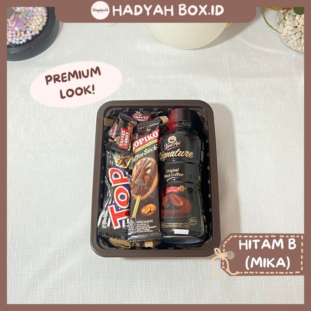 GIFT MINI HAMPERS Box Jajanan untuk Cowok Pria Laki - Laki | Hadiah | Ulang Tahun Acara | Warna HITA
