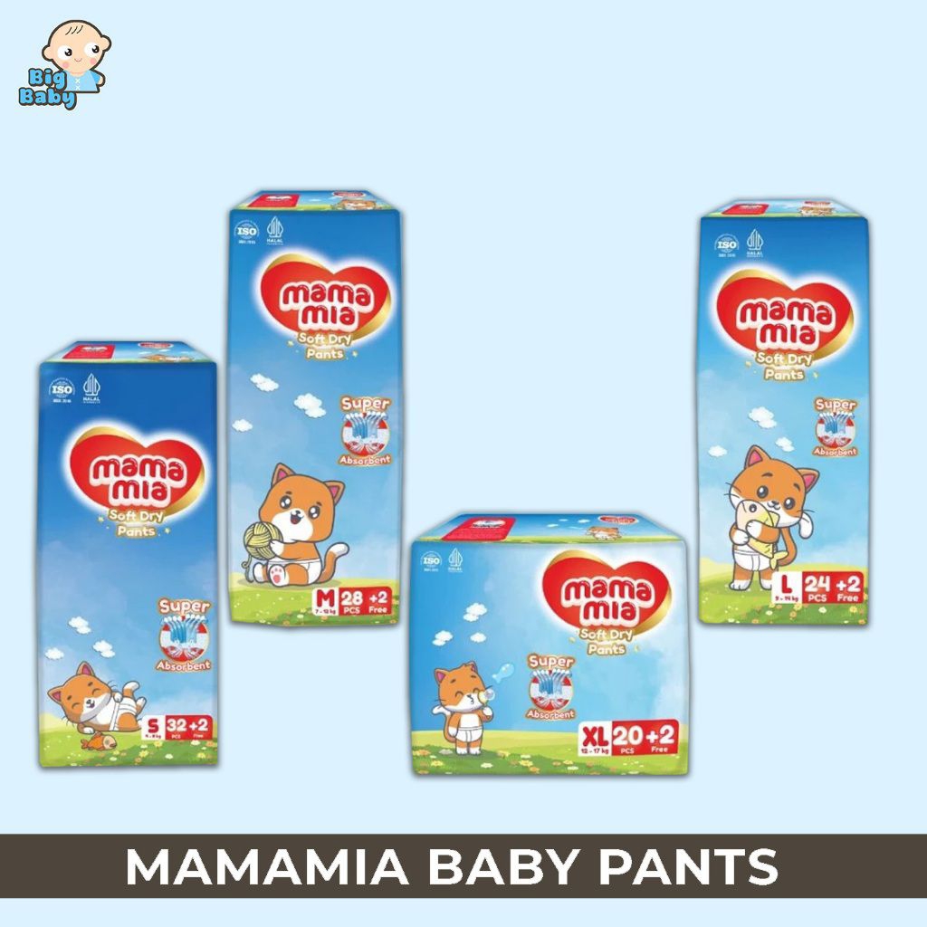 mamamia popok bayi tipe celana premium s 34 M30 L26 XL22-super lembut extra kering
