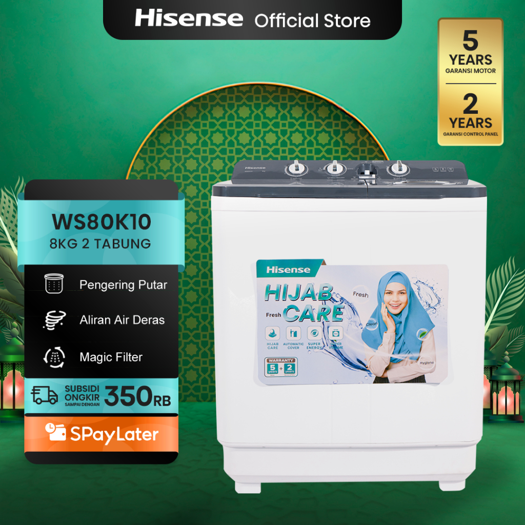 Hisense Mesin Cuci WS80K10 Top Loading Twintube Kapasitas 8KG 2 Tabung Bukaan Atas Warna Abu-abu Gel