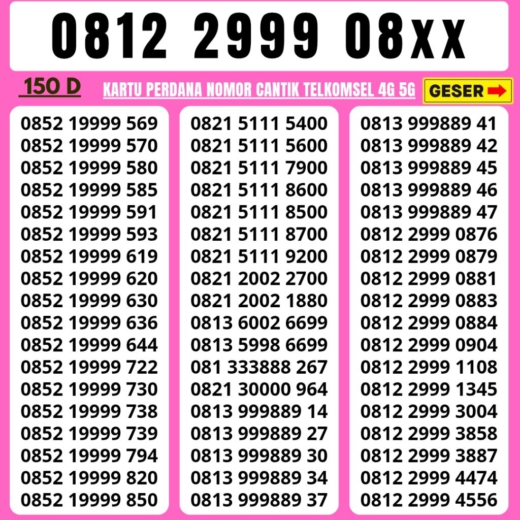 Kartu Perdana Nomor Cantik Telkomsel Panca Super 2999 Kartu Perdana Telkomsel Tsel Red Telkomsel 5g 