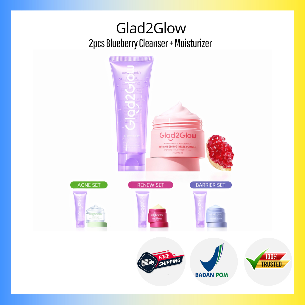 Glad2glow Simple Set Blueberry Cleanser + Moisturizer - Pomegranate Moisturizer - Peach Retinol - Bl