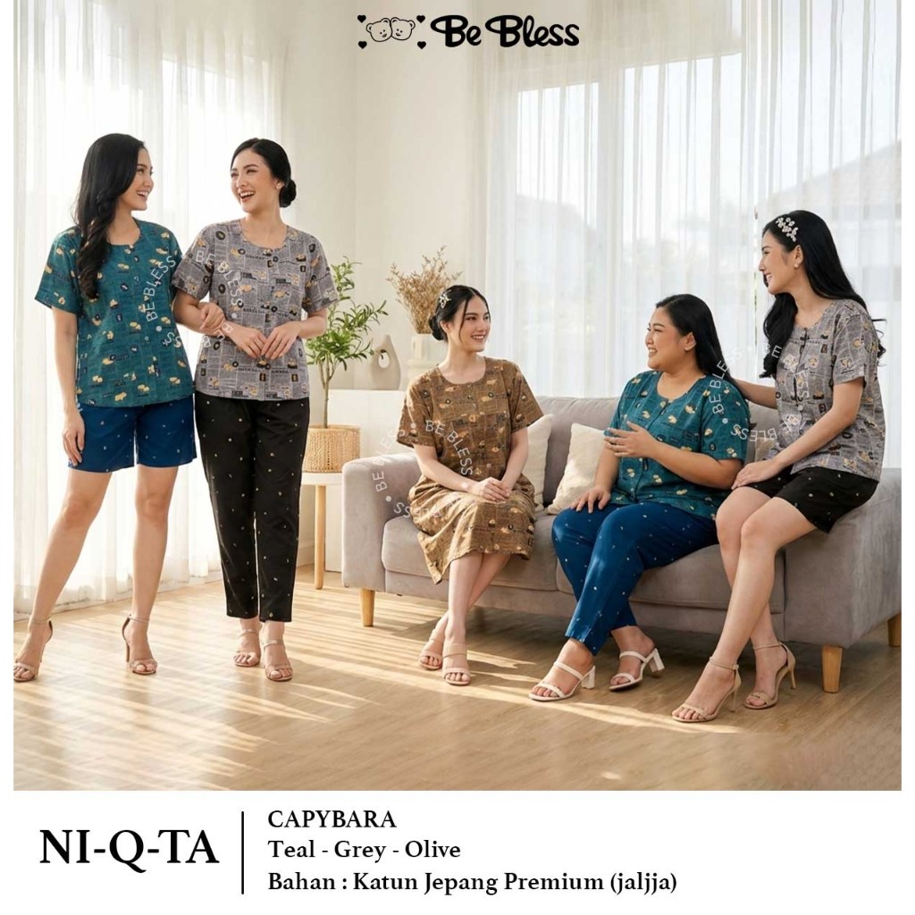 NIQTA CAPYBARA | Anak Dewasa SML 160 170 Baju Tidur Katun Jepang NQT Wanita