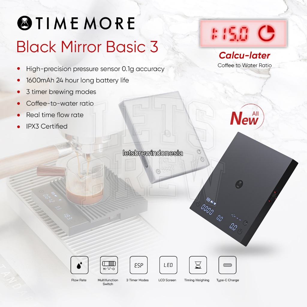 Timemore Basic Plus 3 Digital Coffee Scale Pour Over V60 USB Type-C | Timbangan Kopi Dapur Matcha