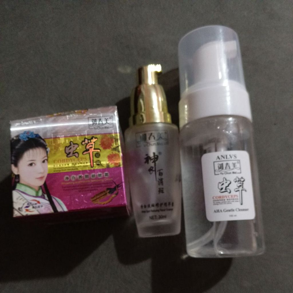 cordyceps yu Chun mei krim malam.serum bening yu Chun mei.cleanser yu Chun mei Anlvs gentle