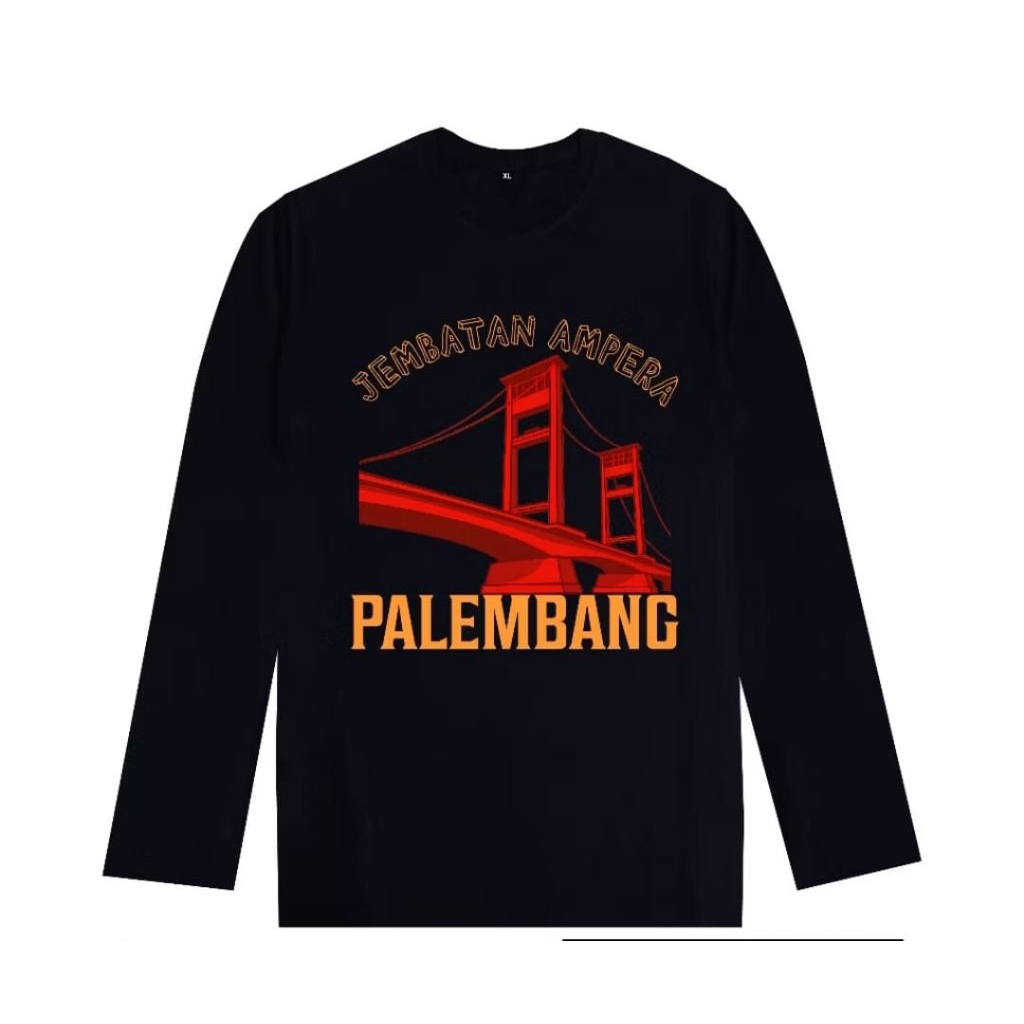 KAOS JEMBATAN AMPERA PALEMBANG LENGAN PANJANG MOTIF JEMBATAN MERAH