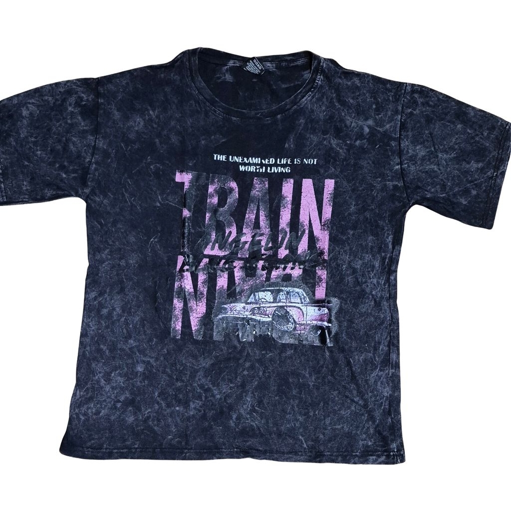 Kaos Second Oversize XL Wanita - Graphic Tee Vintage Washed Grey Aesthetic