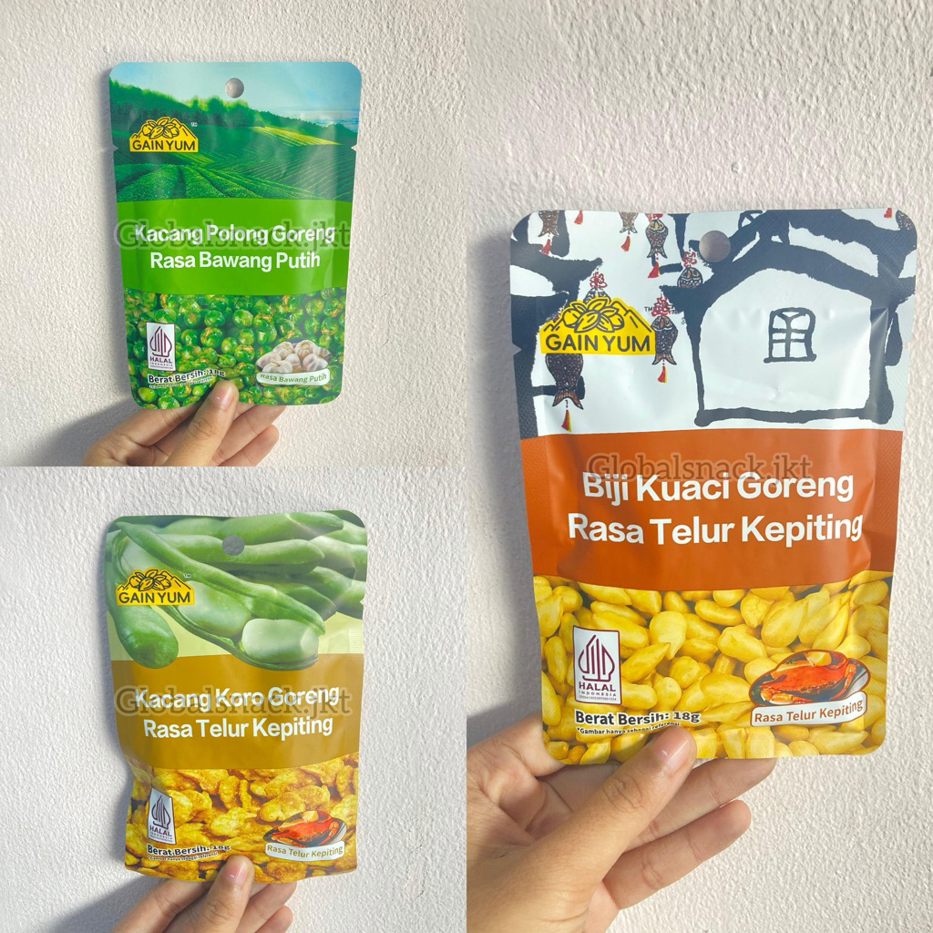 GAIN YUM GREN PEAS GARLIC/SUNFLOWER SEEDS CRAB ROE/ BROAD BEANS CRAB ROE FLAVOR 18g