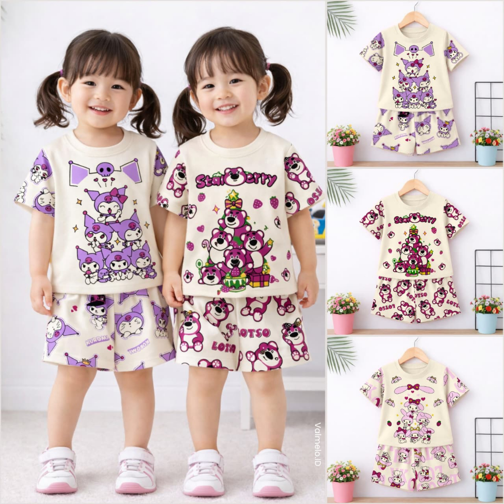 VALMELO SETELAN BAJU ANAK PEREMPUAN/BAJU ANAK HARIAN CEWEK MOTIF ACAK CREAM