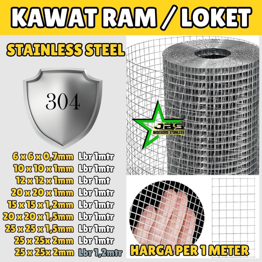 KAWAT RAM STAINLESS 304 TEBAL 0,7MM/1MM/1,2MM/1,5MM/2MM 1 METER KAWAT LOKET MESH STAINLESS 304