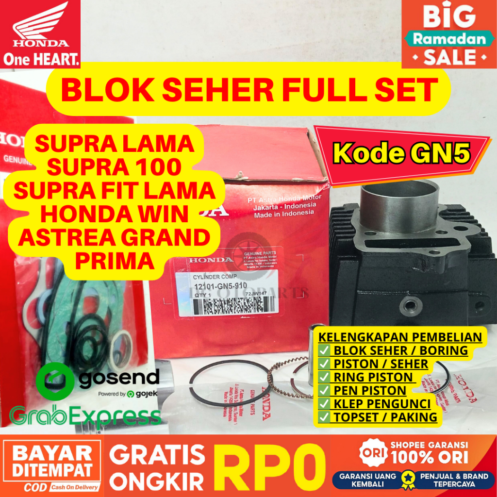 GN5/KEV BLOK SEHER FULL SET SUPRA ORIGINAL AHM HONDA, PAKET BLOK SEHER SUPRA FIT LAMA, BLOK SEHER HO
