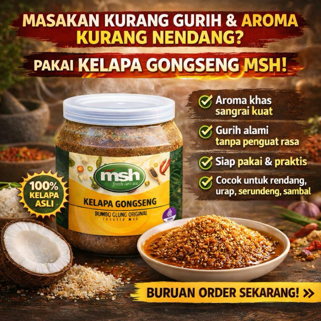 MSH Kelapa Gongseng Murni Premium 180 g , Kelapa Gongseng Murni Non MSG , Kelapa Gongseng Asli