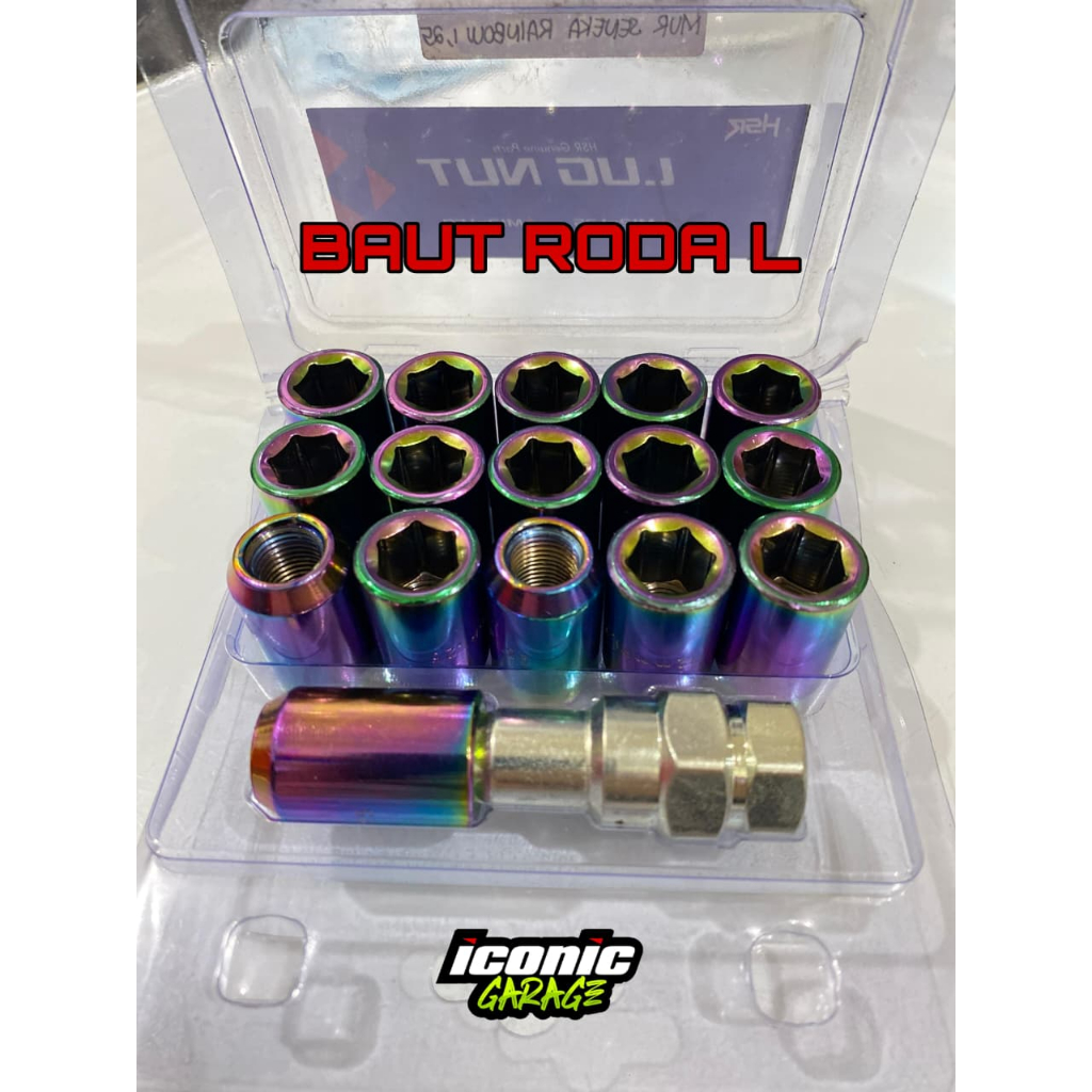 Baut roda Lugnut HSR Seneka warna rainbow adalah aksesoris variasi Brio, Innova, Avanza